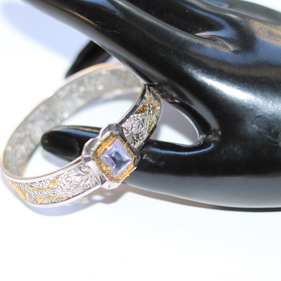 Antique  Filigree Amethyst Gemstone Hinged Bracelet - Picture 1 of 3